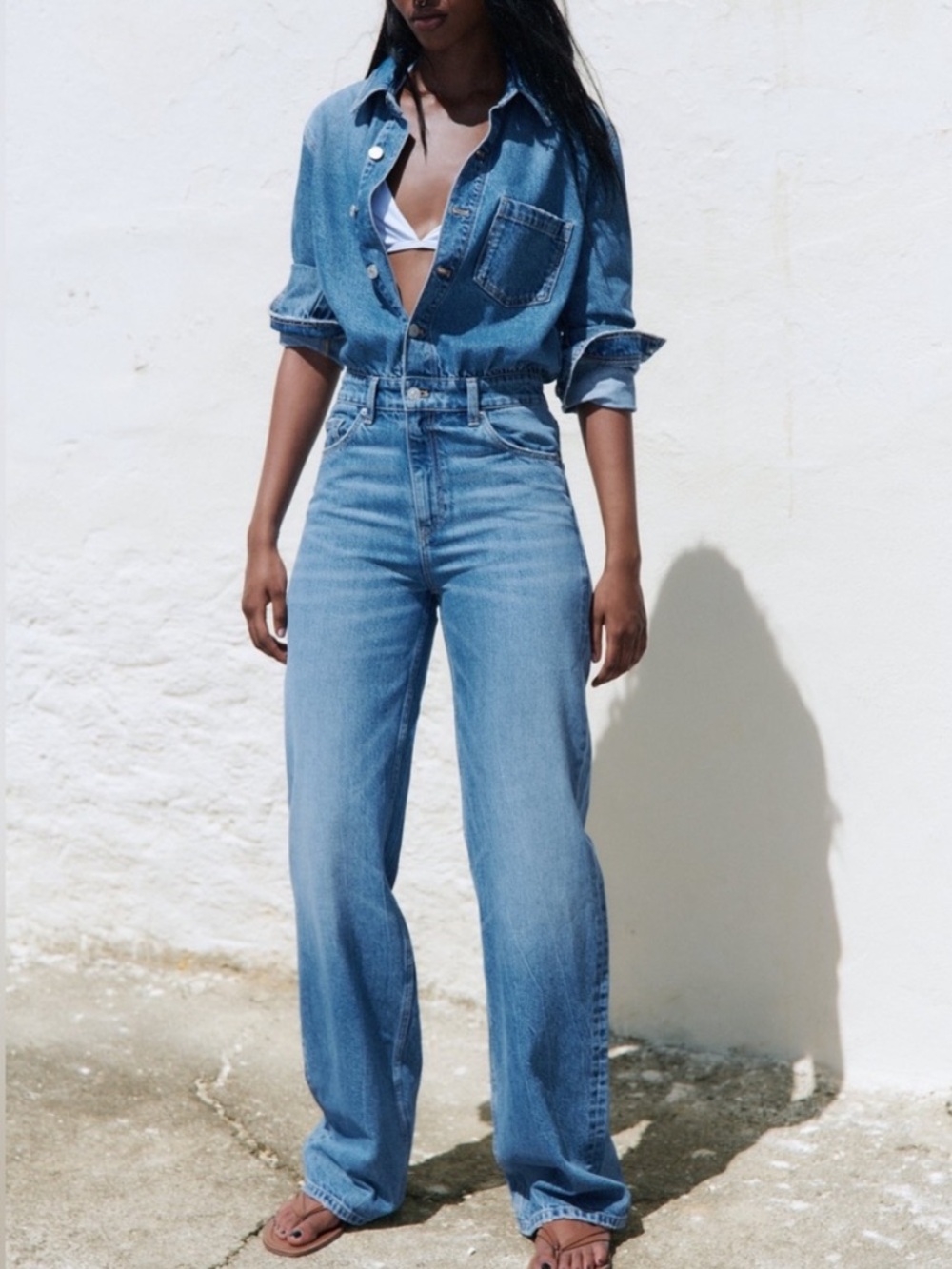 ZARA TRF Straight Leg Denim Jumpsuit Bloggers Favorite Size XS